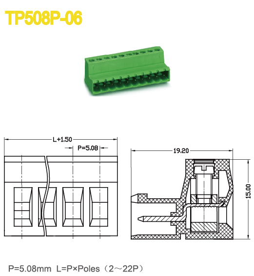 端子台5. 08ミリメートル300v18a2p-22pで使用されるサーボドライブプラグイン可能なターミナルブロックプラグ- で端子台仕入れ・メーカー・工場