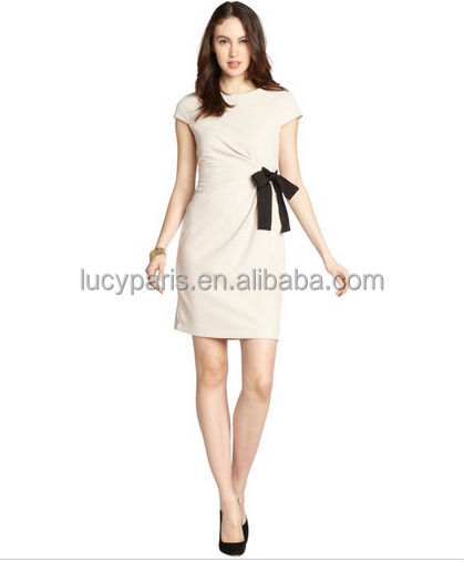 最新の高品質なサイドタイアプリコットキャップスリーブドレスファッションドレスちょう結び問屋・仕入れ・卸・卸売り