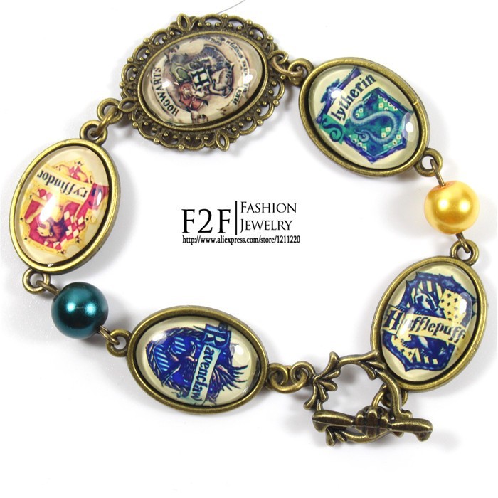 Harry Potter Hogwarts School, Gryffindor, Slytherin, Ravenclaw, Hufflepuff Bracelet Movies Jewelry (5)