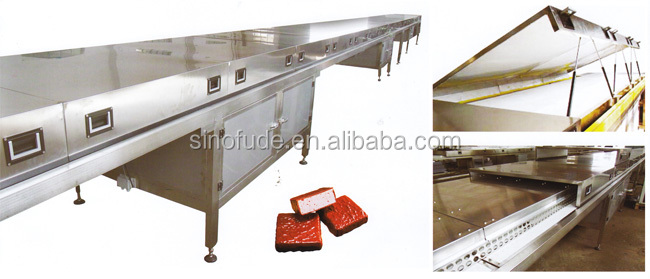 Chocolate enrober with cooling tunnel