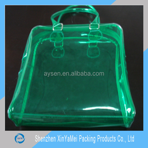 Transparent clear plastic zipper bag with handle