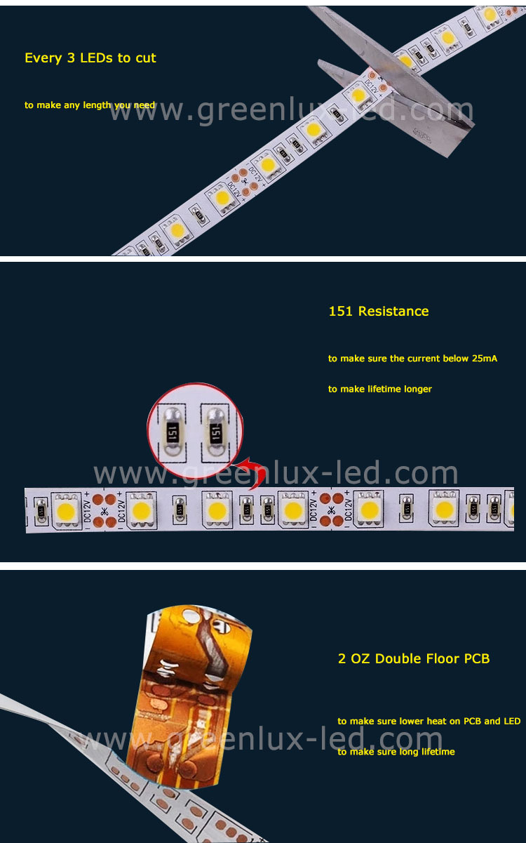 Ledsmdledストリップ605050dc12v/24v5050中国アルミledストリップ工場14.4ワット3mとバックテープ5050フレキシブルrgbledストリップ仕入れ・メーカー・工場