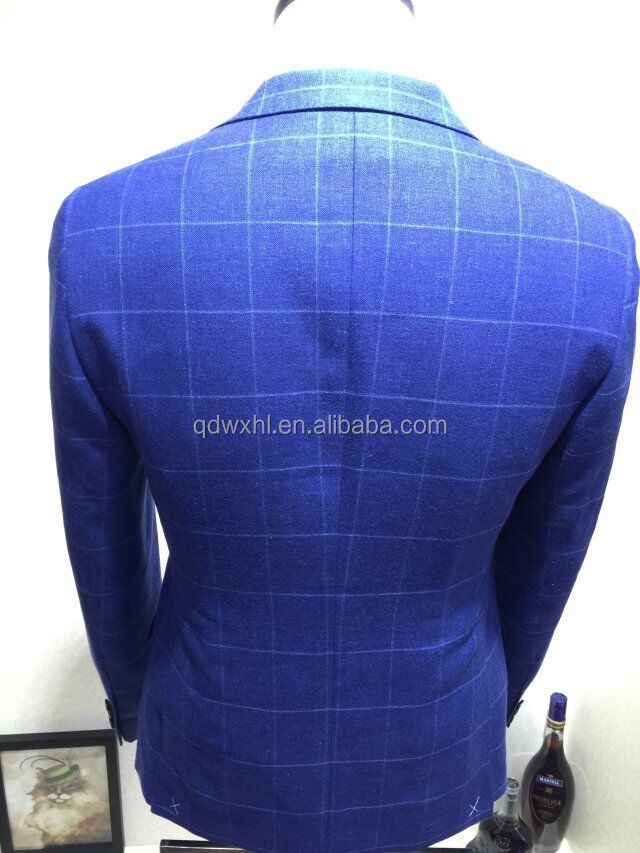 2015熱い販売の新しい到着のすべての季節100％青のチェック柄ウールメンズ合わせたスーツ仕入れ・メーカー・工場