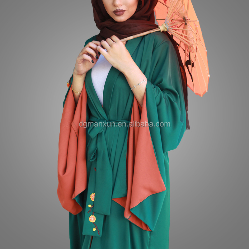 beautiful green kimono abaya hand embroidery abaya with fashion sleeves (2).jpg