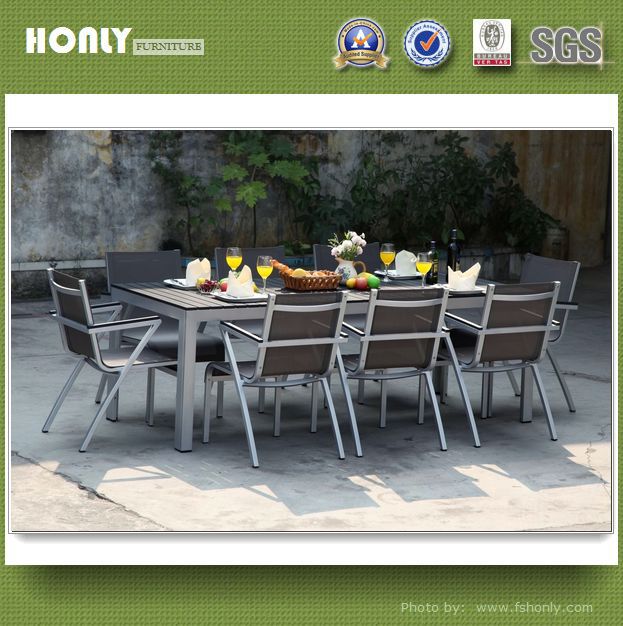 Outdoor Aluminum plastic wood modern big dining table set