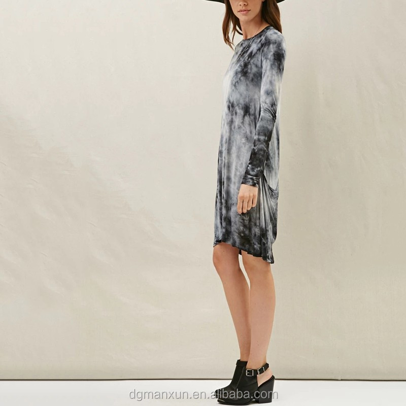 Tie Dye Tunic Dress Long Sleeve Ruffle Tunic Soft Dress With Cutout Detail On Back Backless T-shirt