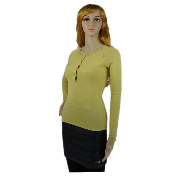 新しいファッションボタンの前立てラウンドネックの女性のカシミヤのセーター仕入れ・メーカー・工場