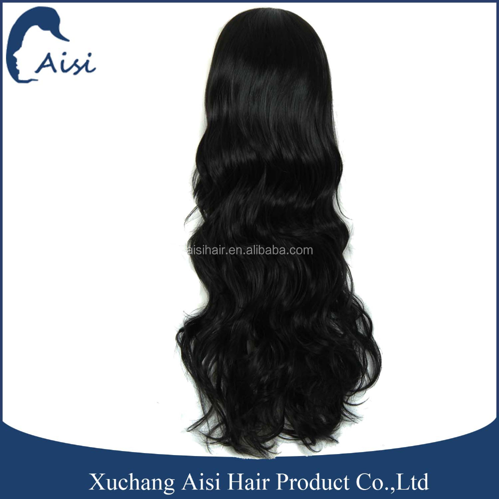 long hair black wavy lace front synthetic wigs for black women