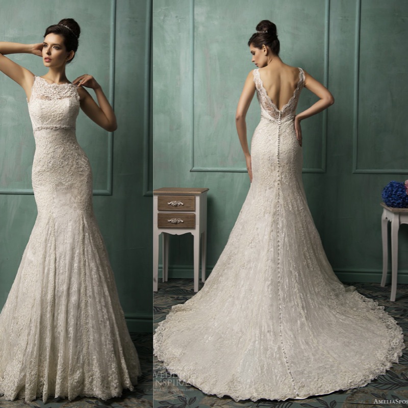 Elegant High Neck Cap Sleeve Lace Mermaid Backless Wedding Dresses Sexy