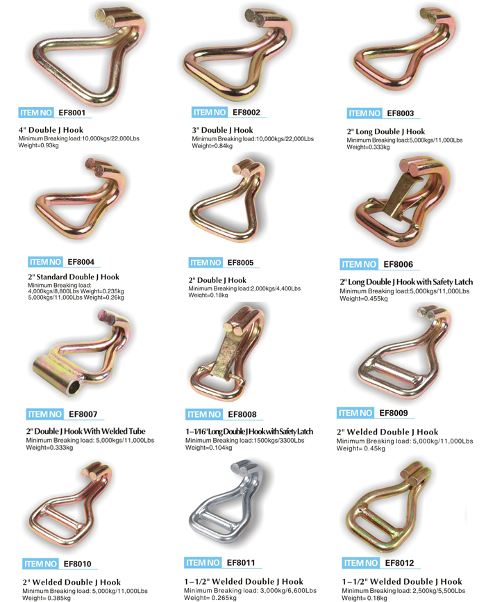 Free Sample 2" Double J Hook With Safety Latch Steel Double J Hook