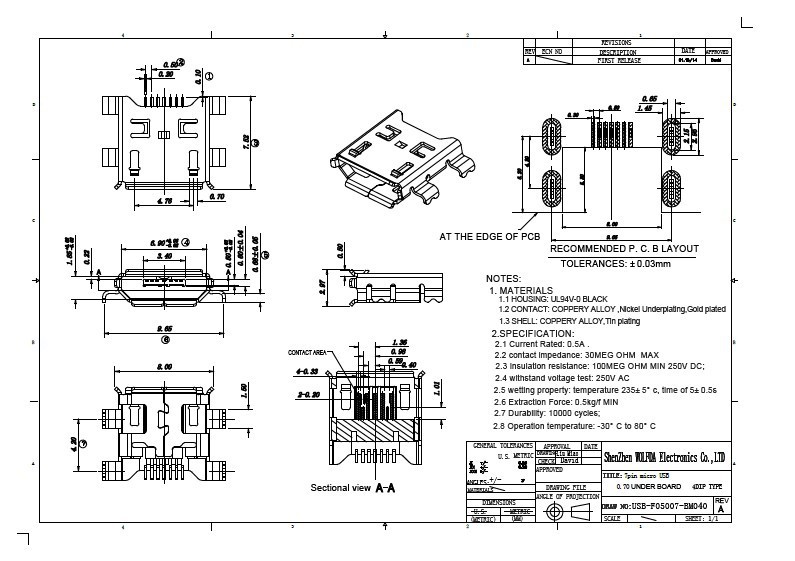 マイクロusb2.0pitch0.57ピンディップタイプでシンクpcb0.68メスソケットコネクタ仕入れ・メーカー・工場