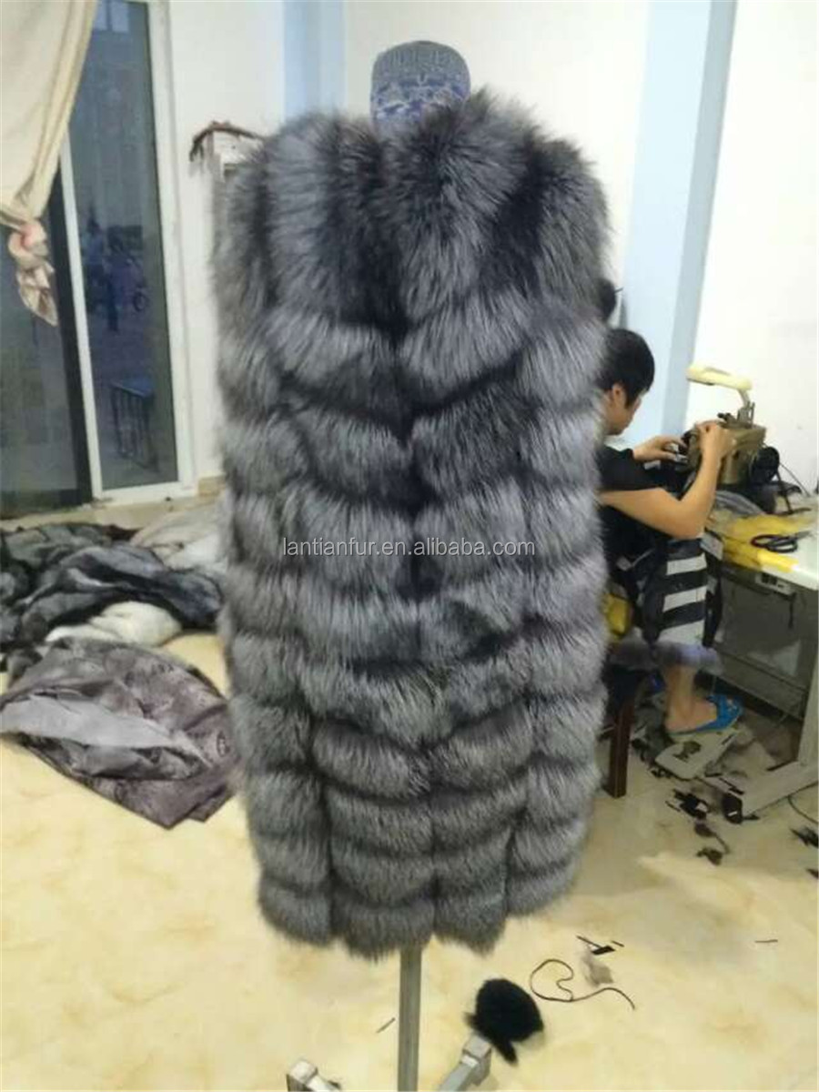 自然銀ロシアの女性コートキツネの毛皮のベスト仕入れ・メーカー・工場