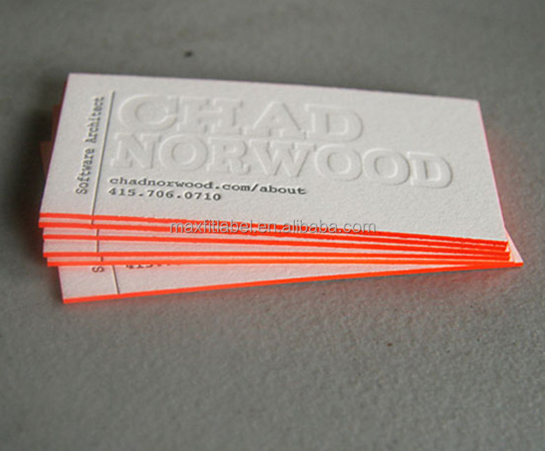 直接工場の綿紙優雅な名前カード活版印刷色エッジ付き名刺仕入れ・メーカー・工場