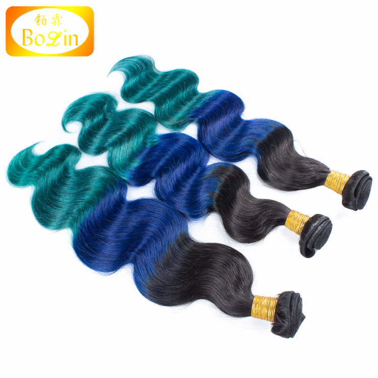 2016 Hot Sell Three Tone Color 1b Blue Green Sew In Human Hair