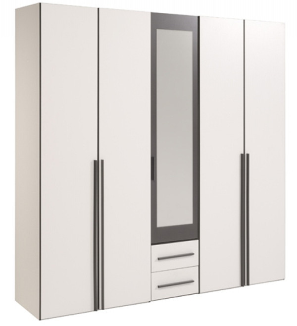 White 5 Door Wardrobe White Dark Grey Storage Bedroom Set