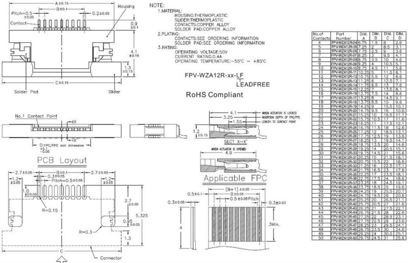 Ffc0.50ミリメートル/fpcコネクタ付きのzif- ロックタイプulcerohs指令345678101214161820304050kls1-242d60ピン仕入れ・メーカー・工場