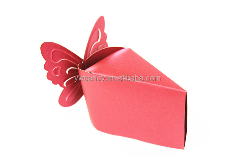 Red Color Glossy Paper Novelty Customized Hallowed out Butterfly Cake Design Wedding/Birthday Party Gift Box Candy Boxes