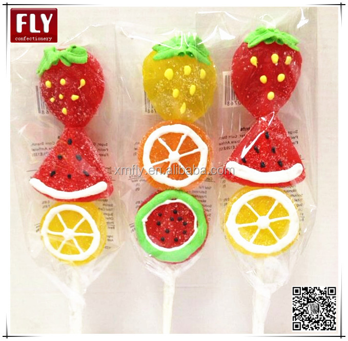 Assorted Fruits Halal pectin sweets sugar coated soft jelly candy lollpop