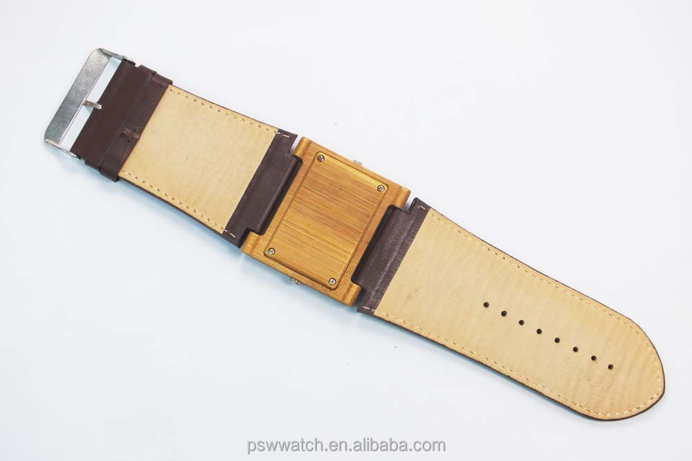 custom wood square bamboo watch wood watch big strap leather men wood watch