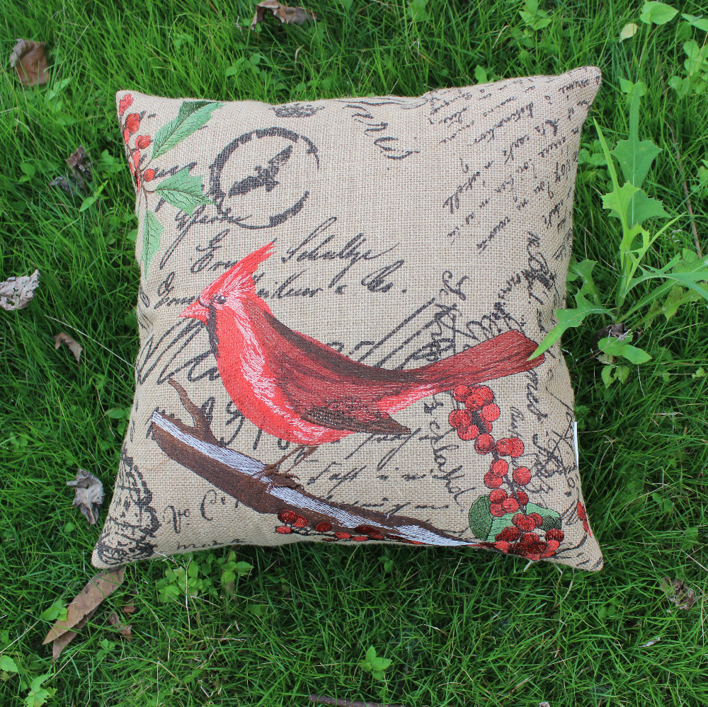 VEZO HOME embroidered red bird jute sofa cushions printed letters throw pillows seat chair home ...