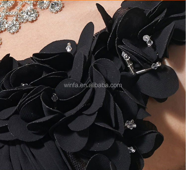 花嫁介添人ドレス新しいファッション黒デザインフラワーシフォンキャミソールふくらんでいる夜会服のウェディングドレス仕入れ・メーカー・工場