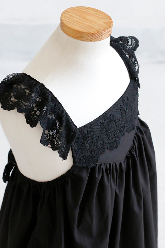 黒いレース綿ling'sビンテージ手作りフラワーガールのドレス- 子供十代の子供幼児の女の子のための問屋・仕入れ・卸・卸売り