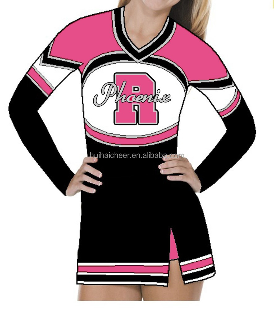 Wholesale metallic spandex cheerleading uniform long sleeve top and