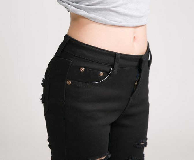 2014 Hot Fashion LadiesFemale Cotton Denim Ripped Punk Cut-out Women Black White Sexy Skinny pants Jeans Trousers WNJ002. (4)