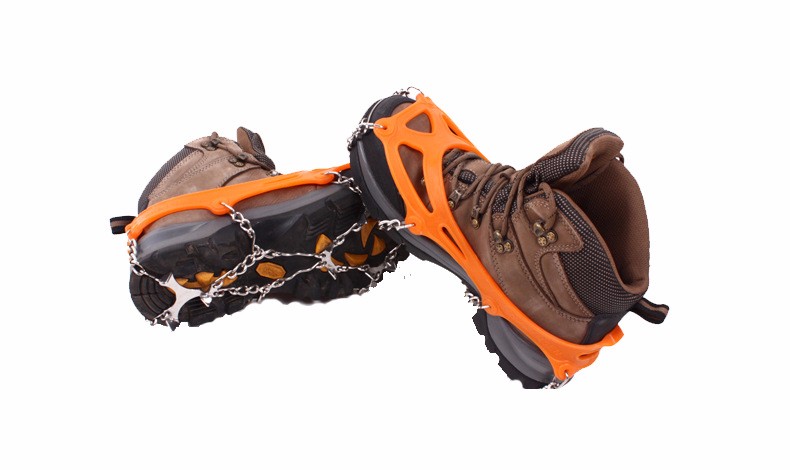 1 ペア ノン スリップ 12歯爪氷アイゼン グリッパ靴カバー ステンレス鋼チェーン用スキー雪の ハイキング クライミング グレー/オレンジ仕入れ・メーカー・工場