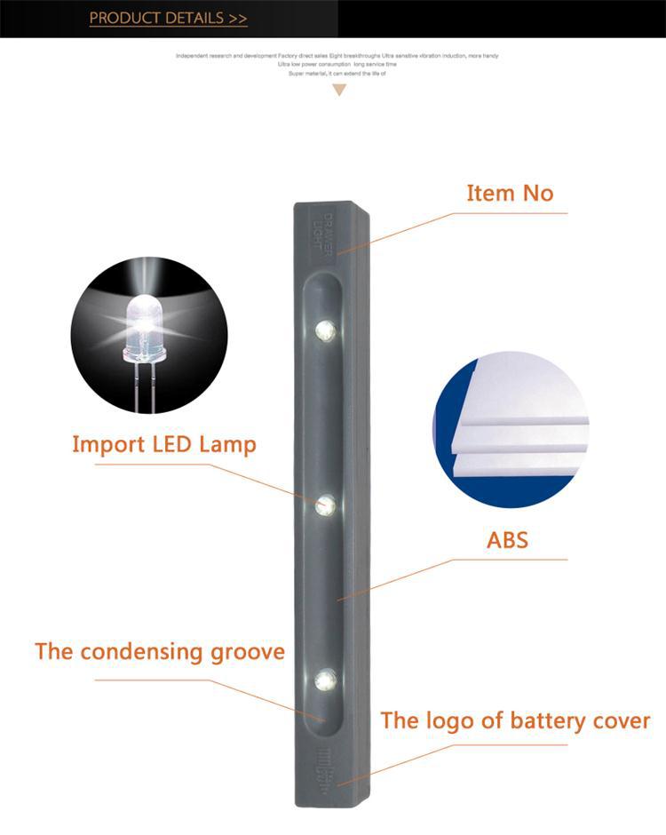 Abs led ライト家具led引き出し ライト振動センサー 4.5 ボルト バッテリー供給led アンダーキャビネットライト ため存在仕入れ・メーカー・工場
