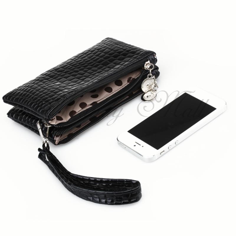 women clutch wallet purse pouch bag phone coins case pu leather black