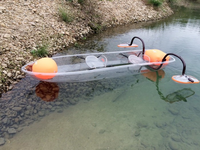 Transparent plastic boat kayak canoe with outrigger