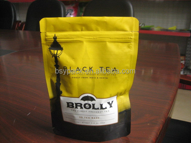 Custom printed matte suiface handling stand up aluminum foil tea bag with zipper