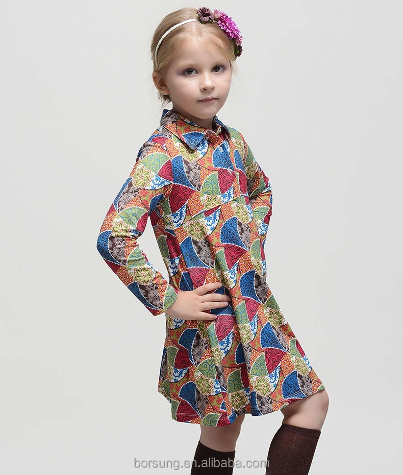 2015夏の花の綿の長い袖の子供服王女フラワーガールの服仕入れ・メーカー・工場