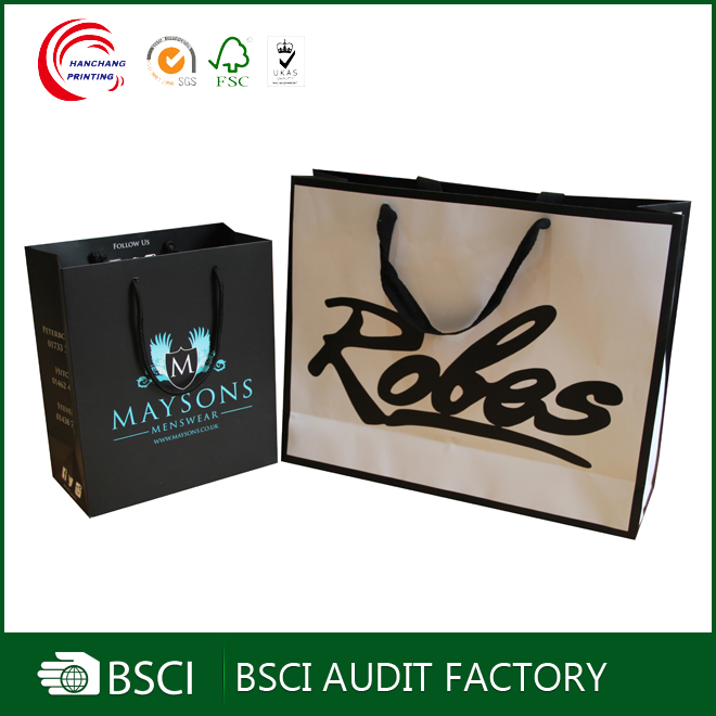 Wholesale Printed Craft Paper Packaging Clothing Bag With Flat Handles