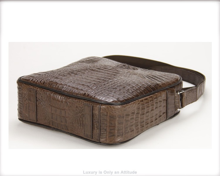 Mens BROWN GENUINE CROCODILE SKIN Leather Shoulder Bag Cross Bag Messenger  Bag