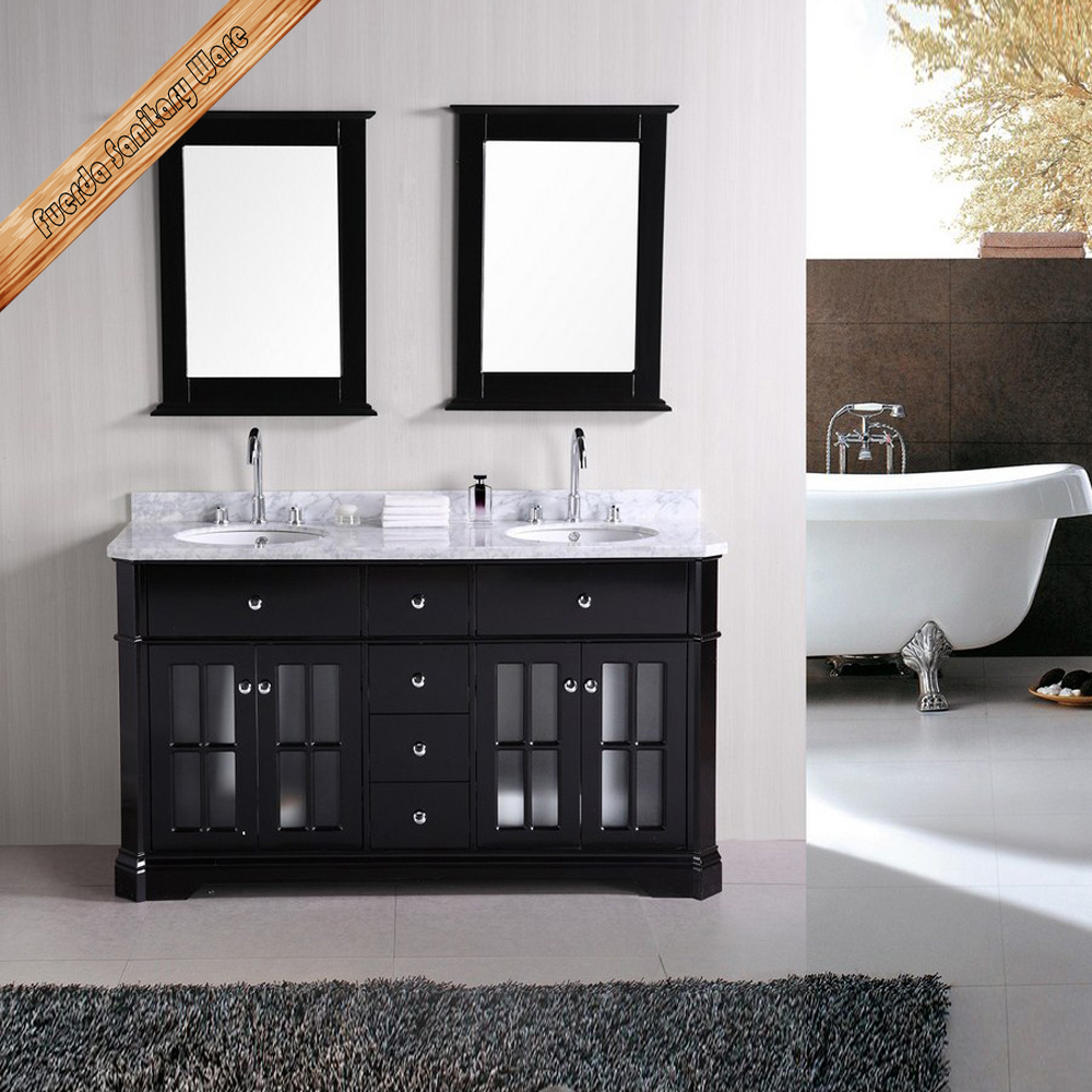 60quot; cheap free standing solid wood bathroom cabinet vanity with double 