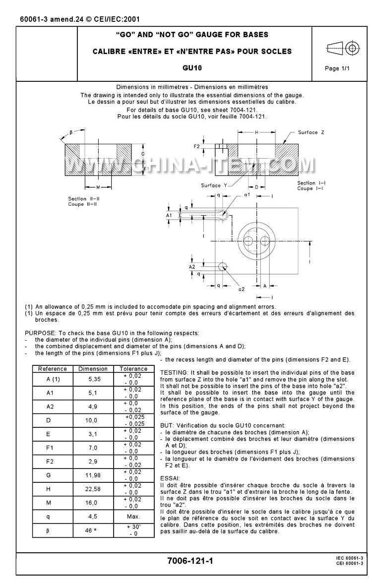 GU10 Go Not Go Gauge for bases