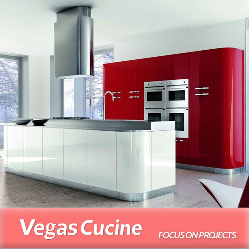 Red And White Color Combinations Of Home Kitchen Cabinet With Island