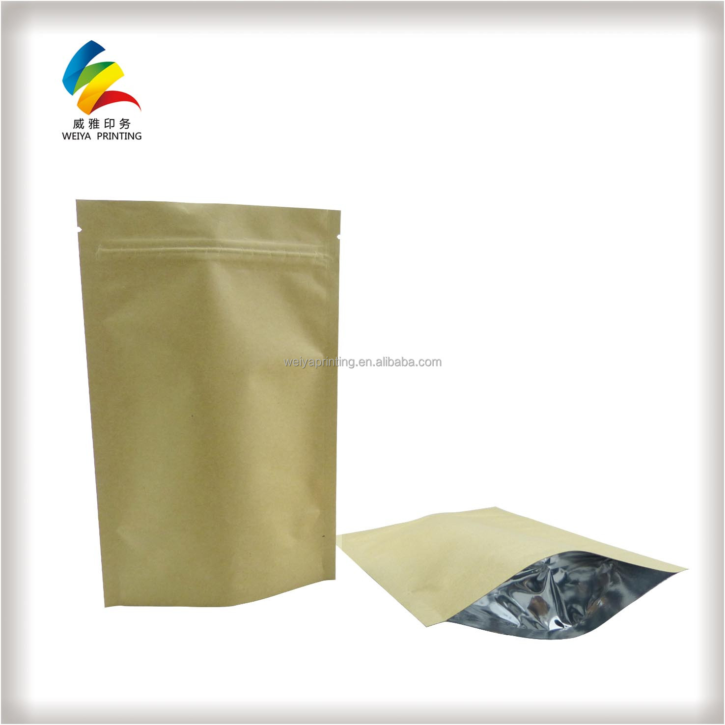 China kraft paper packaging bag with transparent window,using hot stamping for food packaging