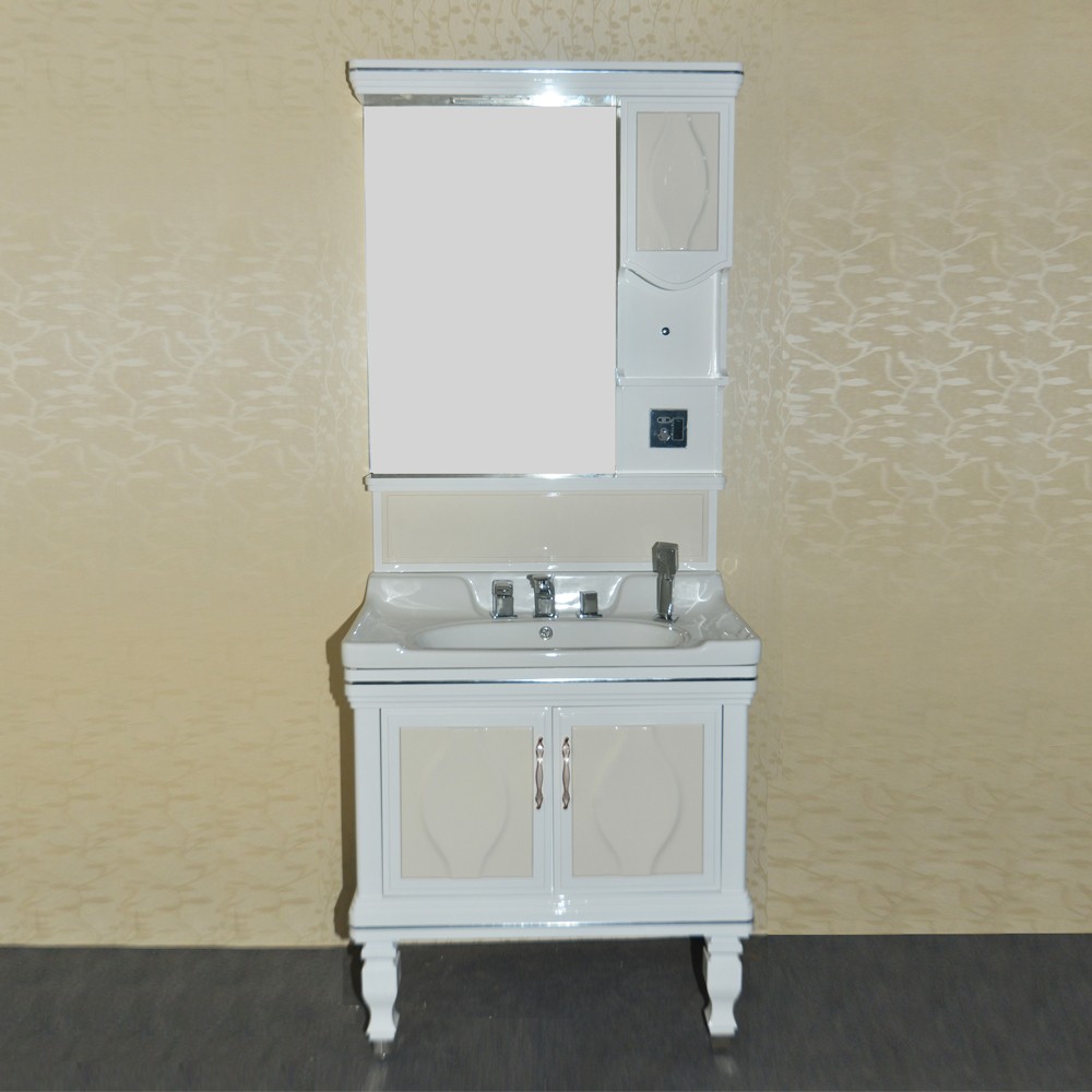 Blanco tallado gabinetes de baño moderno pvc mueble de baño ...