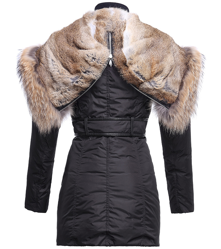 工場出荷時の価格リュクスoemの女性の毛皮のフード付きダウン- 満たされた長い袖のコート仕入れ・メーカー・工場