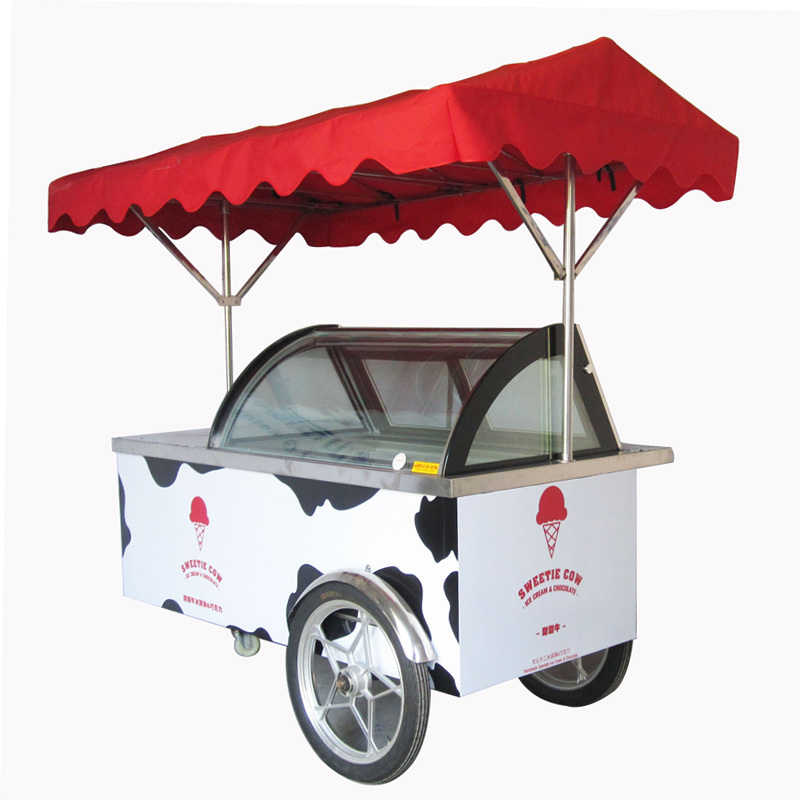 Beverage Cooler Commercial Freezer Outdoor Mobile Gelato Push Cart