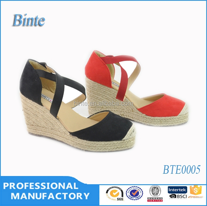 High-heel fashion espadrille shoes with elastic shoelace for women