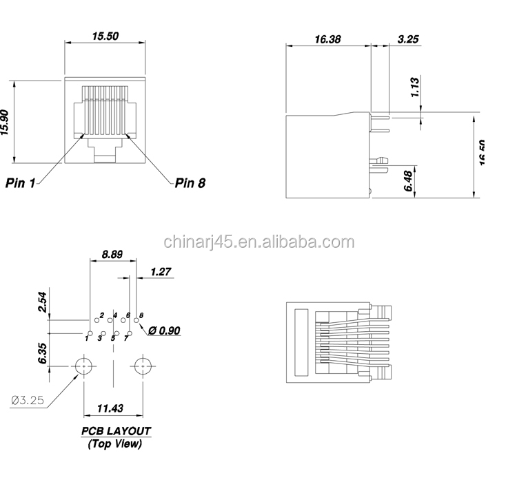 180度rj458p8cネットワークモジュラーpcbジャック仕入れ・メーカー・工場