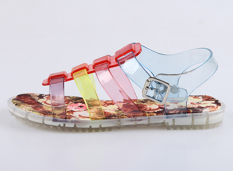 2015新しいデザインカラフルなレディ靴クリスタルフラワーゼリーサンダルpvc靴プラスチック仕入れ・メーカー・工場
