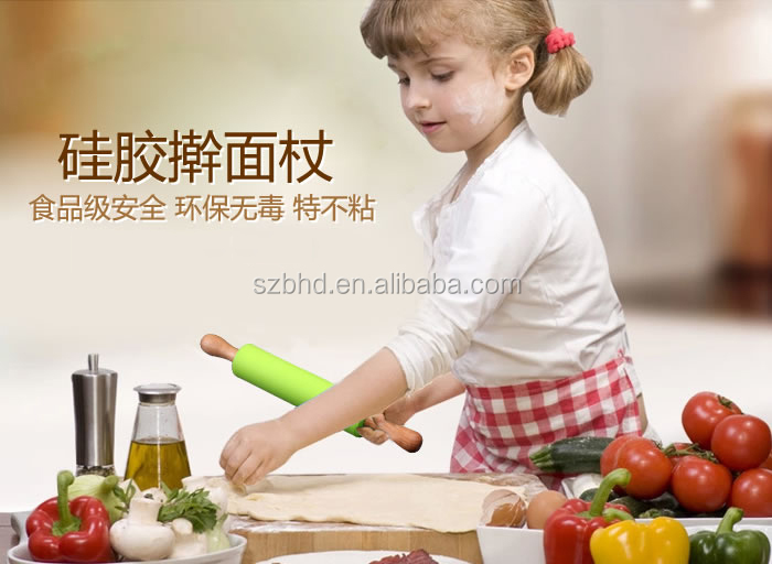 新しい到着!!! 100％食品グレードシリコン麺棒silpin木製ハンドル付き問屋・仕入れ・卸・卸売り