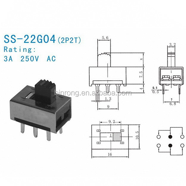 Ss- 22g046プリント基板用端子dpdtスライドスイッチ3a250vac仕入れ・メーカー・工場