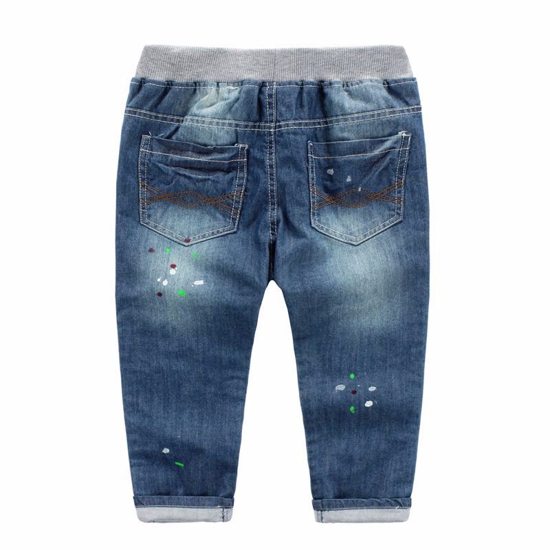 Oem男の子カジュアルファッションデニム破れた弾性ウエストバンド子供刺繍入りジーンズ仕入れ・メーカー・工場