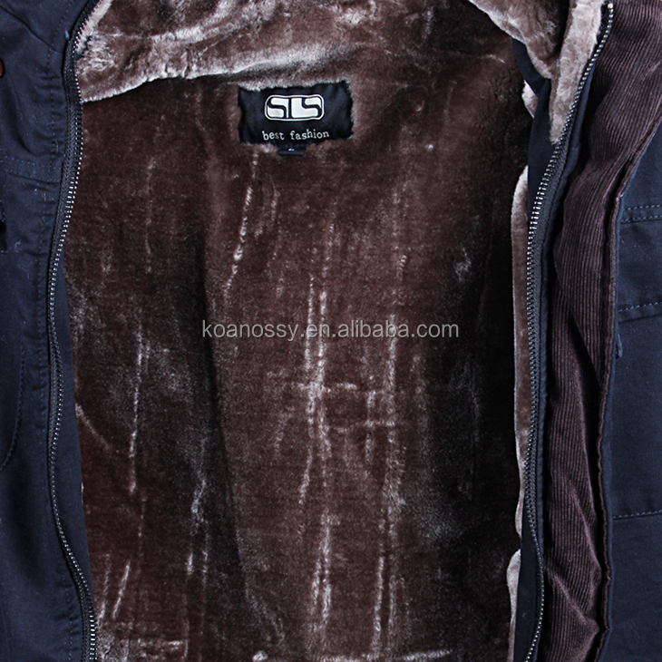 暖かい毛皮並ぶエクスプレス綿長い黒メンズ冬コート仕入れ・メーカー・工場